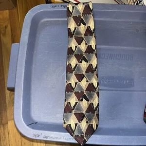 Barrington Neck Tie Brown/Blue/Tan W/Feathers Geometric Silk - Picture 1 of 4