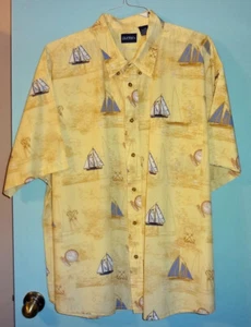 Camisa de campamento hawaiana puritana 3XL algodón para hombre antigua navegación brújula amarilla - Imagen 1 de 4