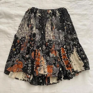 Tsumori Chisato Black Orange Print Silk Pleated Skirt - Picture 1 of 7