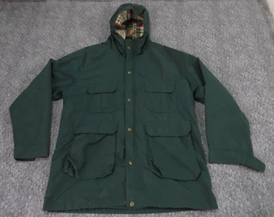 Vintage Woolrich Chore Rain Jacket Mens Large Full Zip Lined Hooded Green - Image 1 of 4