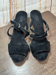 UGG Australia Jullita Black Suede Cork Wedge Sandals Women's US Sz 6 SN 3145 - Picture 1 of 5