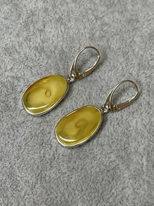 Drop BALTIC AMBER Earrings with Sterling Silver. Yellow Color Amber Earrings - Picture 1 of 10