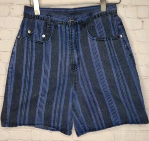 Vtg 90's Be Bop Blue Striped High Waist Bermuda Denim Shorts Women Jrs Sz 7 - Picture 1 of 7