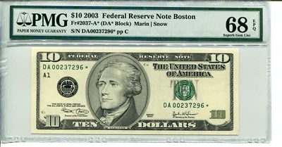 Fr 2037-A* STAR 2003 $10 Federal Reserve PMG 68 EPQ SUPERB GEM UNCIRCULATED - Image 1 of 2