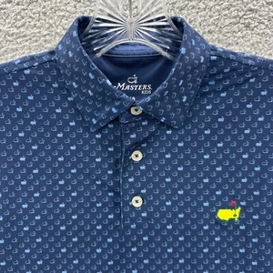 Masters Kids Polo Shirt Boys Large L Blue Geometric Golf Performance Tech Polo - Picture 1 of 13