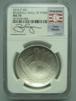 2014-P Baseball Hall of Fame Commemorative Silver Dollar NGC MS 70 Tony Gwynn - Image 1 of 4