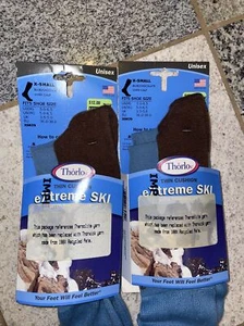 2 NEW Thorlos X-small Ski socks Brown-blue New USAF Veteran - Picture 1 of 7