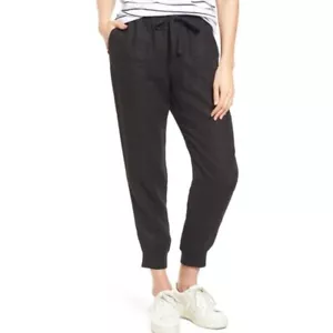 New Caslon Women's Size XXS 100% Linen Joggers In Black - Picture 1 of 12