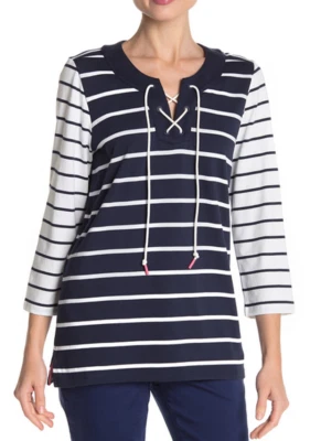 Top Tommy Bahama Floricita Rayas Algodón Pima Ocean Deep Nuevo con Etiquetas $110 Foto 1 de 4