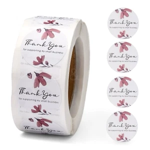 500 Pink Floral Thank You Stickers 1" Small Business Labels Adhesive Roll Round - Picture 1 of 3