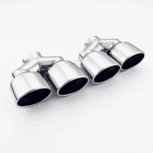 Stainless Steel Exhaust Tips 2.3" In Quad Oval Out Slant Staggered Weld On - Picture 1 of 4