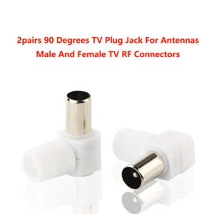 2 pares de conectores de enchufe de TV de 90 grados para antenas de TV RF macho y hembra - Imagen 1 de 10