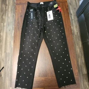 Pantalones de mezclilla para junior talla 9 negros con pedrería tiro alto recto botón mosca - Imagen 1 de 11