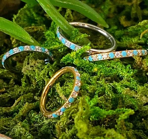 1pc Titanium Hinged Segment Ring Outer Turquoise & Gems Septum Hoop Helix Daith - Picture 1 of 6