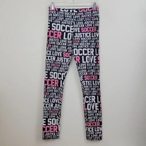 Justice Black, Pink & Silver Soccer Print Leggings Girls Youth 18 - Picture 1 of 13