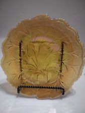 Vintage Iridescent Amber, Yellow Glass 10" Tree Design Plate Beautiful!