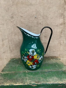 Rustic Green Enamel Painted Jug - Farmhouse - Cottage Decor - Picture 1 of 8