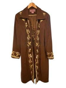 SOGIC Long Open Blazer Suit Coat Women’s Size 24W Brown Gold Embellished Church - Picture 1 of 12