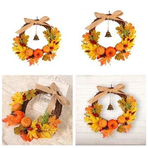 Colorful Maple Leaf Autumn Wreath Pumpkin Garland Door Window Decoration - Picture 1 of 15