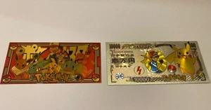 Pikachu Pokemon Bill Plata 10000 yenes Nintendo Japonesa + 1996 Lámina de Oro Pikachu - Imagen 1 de 6