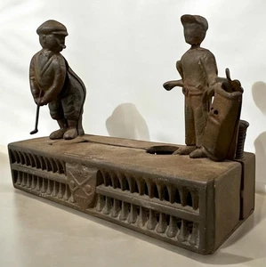 Vintage Gusseisen "Birdie Putt" Golf mechanische Bank - Golfer & Caddie - Coll - Bild 1 von 15