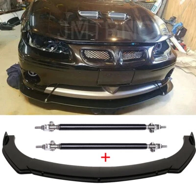 For Pontiac Grand Prix Gloss Black Front Bumper Lip Splitter Spoiler Strut Rods - Image 1 of 4