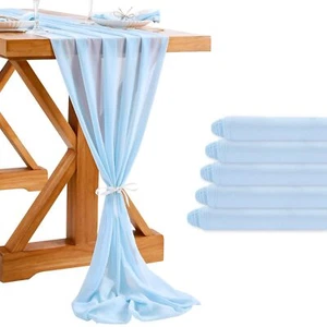 10Ft Blue Chiffon Table Runner 5 Pieces Romantic Wedding Runners 27x120 Inche... - Picture 1 of 7