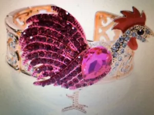 MULTI COLOR AUSTRIAN CRYSTAL ENAMELED CUFF BRACELET DETACHABLE ROOSTER BROOCH - Picture 1 of 10