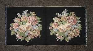 Peony Flower Bouquet Authentic Italian Tapestry in Black Background - Picture 1 of 2