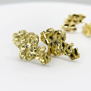 10k & 14k Solid Gold Vintage Nugget Stud Push Back Earrings for Men Women Unisex - Picture 1 of 7