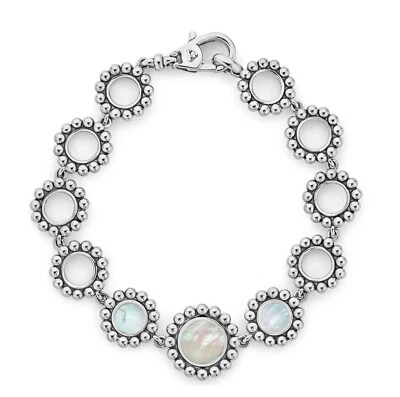 LAGOS Sterling Silver Maya Mother of Pearl 3 Circle Link Bracelet Caviar Size 7 - Image 1 of 4