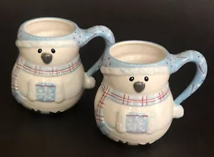 Pier 1 Winter Pinguin Tassen 2er Set Dolomit handbemalt Vogel Winter Tasse Tee - Bild 1 von 10