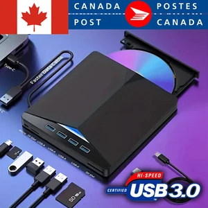 7 Port External DVD Drive CD RW USB 3.0 Writer Burner Player Black Laptop PC NEW - Photo 1/7
