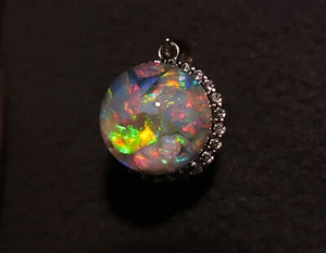 Beautiful Lightning Ridge Floating Opal & Diamonte Pendant Sterling Silver - Picture 1 of 10