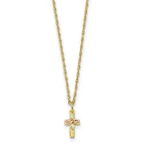 10k 10kt Yellow/Rose Gold Black Hills Gold Cross Necklace 18 inch X 6.51 mm - Picture 1 of 2