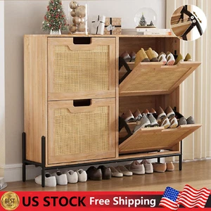 Modern Shoe Storage Cabinet with 4 Flip Doors Shoe Organizer for Entryway Home - Picture 1 of 20
