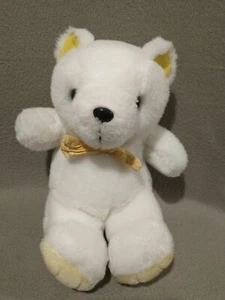 Peluche morbido vintage peluche orsacchiotto bianco giallo fiocco orecchie e piedi 10" - Foto 1 di 6