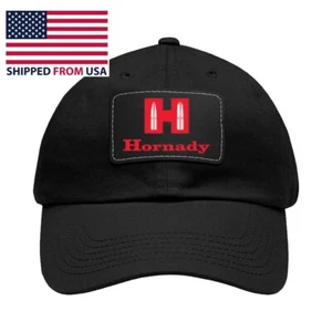 Hornady Guns Firearms Black Dad Hat with Leather Patch - Picture 1 of 2