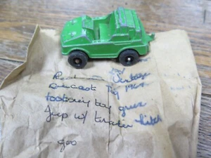 RESTORER Vintage Diecast Toy 1969 TOOTSIETOY GREEN JEEP W/Trailer hitch. - Picture 1 of 13