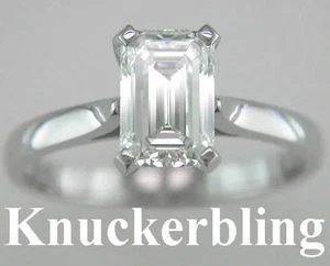Anillo de compromiso solitario de diamantes certificado 1,51 quilates corte esmeralda platino sólido - Imagen 1 de 1
