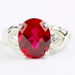JULY • CREATED RUBY w/ Accents Sterling Silver Ladies Ring • SR243 - Picture 1 of 5