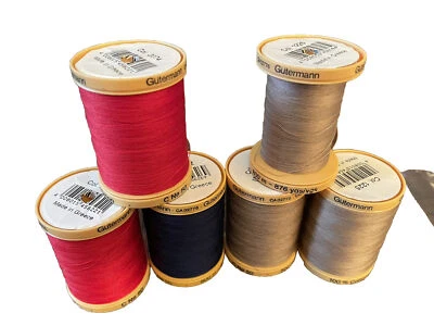 Gutermann Natural Cotton Thread Solids 876yd Lot, 5322 Navy 2074 Red 1225 Taupe - Image 1 of 2