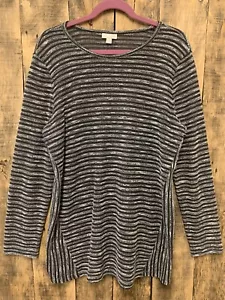 LN J Jill Nubby Navy + Baby Blue Stripe Thin Top See Thru Large L/S Pullover - Bild 1 von 8