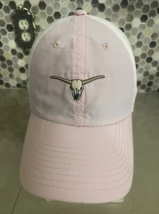 Vintage Texas Longhorns Hat Cap Woman’s Embroidered Pink & White Strap Back Cap - Picture 1 of 11