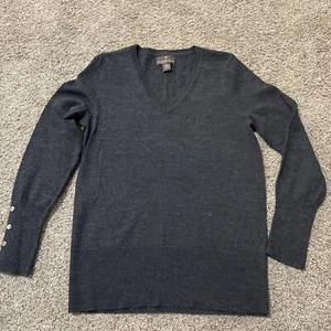 Fenn Wright Mason 100% Wolle Pullover Damen große Pulli Knöpfe grau Luxus - Bild 1 von 9