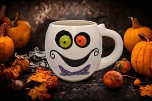 Cracker Barrel Art Pottery Halloween Bow Tie Ghost Coffee Cup Mug - Picture 1 of 13