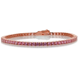 2.5mm Rose Gold Plated Silver 3.6 ct CZ Pink Topaz Tennis Bracelet 7.25in - Picture 1 of 3