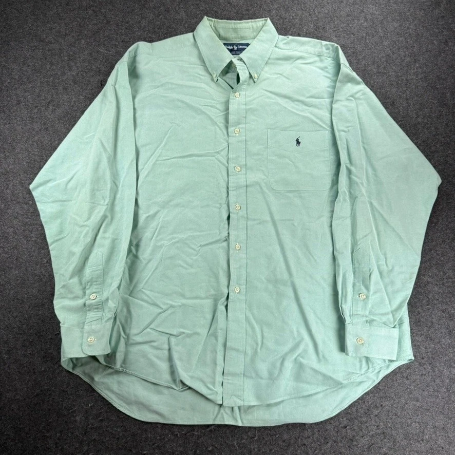 Camisa polo masculina Ralph Lauren grande XL verde Oxford botão para baixo logotipo pônei - Imagem 1 de 4