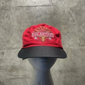 Vintage 90s Made In USA San Antonio Strapback / Hat Red Longhorn - Picture 1 of 7