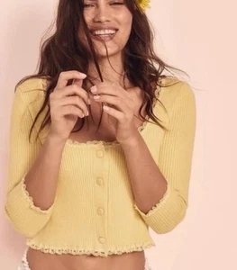 For Love And Lemons Jolie Cardigan Pale Yellow Size XL Excellent Condition - Picture 1 of 9